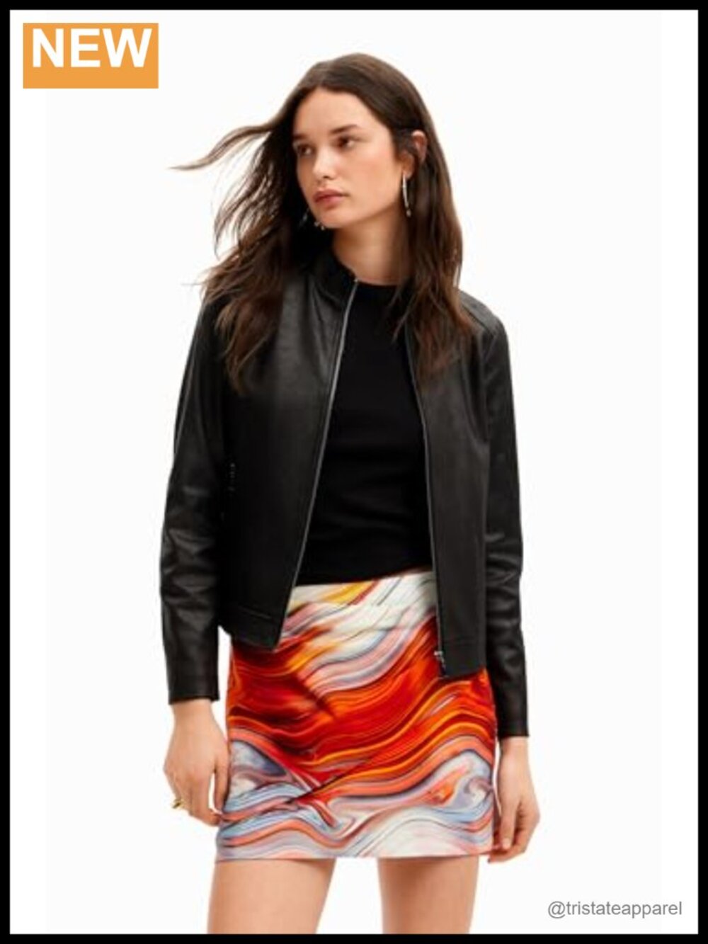 Women's Faux Leather Moto Jacket Recycled Polyester Zip Two Pockets